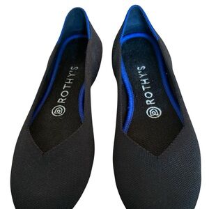 Rothy's Black Knit Pointed Flats with Blue Trim, size 7.5